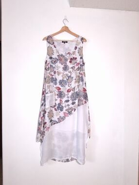 Papa Vancouver Dress Loose Flowy Floral Sundress White Size L